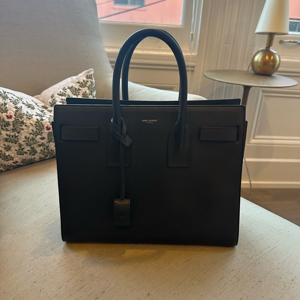 Black Saint Laurent Grained Calfskin Small Sac De Jour